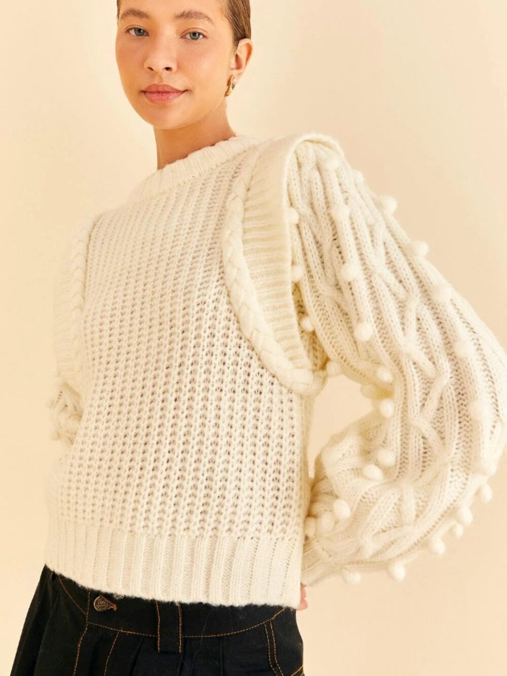 FARM Rio Braided Chunky Knit Sweater - Off-White - Size XL